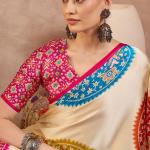 Glowing Beige Ajrakh Printed Semi Modal Silk Saree With Breathtaking Blouse Piece