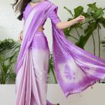 Scrupulous Lavender Digital Printed Satin Silk Saree With Cynosure Blouse Piece