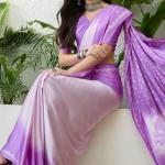 Scrupulous Lavender Digital Printed Satin Silk Saree With Cynosure Blouse Piece