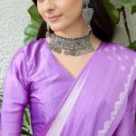 Scrupulous Lavender Digital Printed Satin Silk Saree With Cynosure Blouse Piece