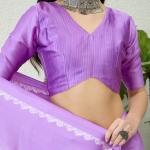 Scrupulous Lavender Digital Printed Satin Silk Saree With Cynosure Blouse Piece