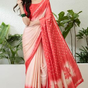 Smart Pink Digital Printed Satin Silk Saree With Whimsical Blouse Piece