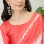 Smart Pink Digital Printed Satin Silk Saree With Whimsical Blouse Piece