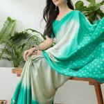 Tremendous Sea Green Digital Printed Satin Silk Saree With Radiant Blouse Piece