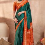 Rhapsody Rama Ajrakh Printed Semi Modal Silk Saree With Staggering Blouse Piece