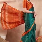 Rhapsody Rama Ajrakh Printed Semi Modal Silk Saree With Staggering Blouse Piece
