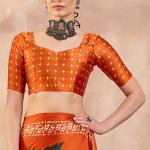 Rhapsody Rama Ajrakh Printed Semi Modal Silk Saree With Staggering Blouse Piece