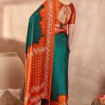 Rhapsody Rama Ajrakh Printed Semi Modal Silk Saree With Staggering Blouse Piece