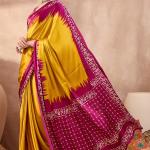 Panoply Yellow Ajrakh Printed Semi Modal Silk Saree With Seraglio Blouse Piece