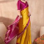 Panoply Yellow Ajrakh Printed Semi Modal Silk Saree With Seraglio Blouse Piece