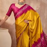 Panoply Yellow Ajrakh Printed Semi Modal Silk Saree With Seraglio Blouse Piece