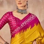 Panoply Yellow Ajrakh Printed Semi Modal Silk Saree With Seraglio Blouse Piece