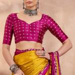 Panoply Yellow Ajrakh Printed Semi Modal Silk Saree With Seraglio Blouse Piece