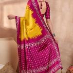 Panoply Yellow Ajrakh Printed Semi Modal Silk Saree With Seraglio Blouse Piece