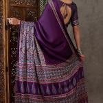 Quintessential Purple Ajrakh Printed Semi Modal Silk Saree With Blooming Blouse Piece
