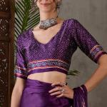 Quintessential Purple Ajrakh Printed Semi Modal Silk Saree With Blooming Blouse Piece