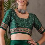 Most Stunning Dark Green Ajrakh Printed Semi Modal Silk Saree With Opulent Blouse Piece