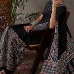 Prettiest Black Ajrakh Printed Semi Modal Silk Saree With Allure Blouse Piece