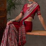 Enchanting Maroon Ajrakh Printed Semi Modal Silk Saree With Lassitude Blouse Piece