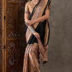 Scintilla Black Ajrakh Printed Semi Modal Silk Saree With Splendiferous Blouse Piece