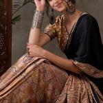 Scintilla Black Ajrakh Printed Semi Modal Silk Saree With Splendiferous Blouse Piece