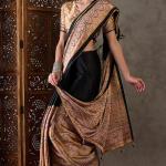 Scintilla Black Ajrakh Printed Semi Modal Silk Saree With Splendiferous Blouse Piece
