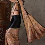Scintilla Black Ajrakh Printed Semi Modal Silk Saree With Splendiferous Blouse Piece