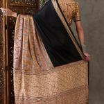 Scintilla Black Ajrakh Printed Semi Modal Silk Saree With Splendiferous Blouse Piece