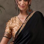 Scintilla Black Ajrakh Printed Semi Modal Silk Saree With Splendiferous Blouse Piece