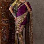 Supernal Purple Ajrakh Printed Semi Modal Silk Saree With Resplendent Blouse Piece