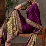Supernal Purple Ajrakh Printed Semi Modal Silk Saree With Resplendent Blouse Piece