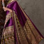 Supernal Purple Ajrakh Printed Semi Modal Silk Saree With Resplendent Blouse Piece