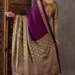 Supernal Purple Ajrakh Printed Semi Modal Silk Saree With Resplendent Blouse Piece