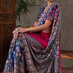 Murmurous Dark Pink Ajrakh Printed Semi Modal Silk Saree With Ephemeral Blouse Piece