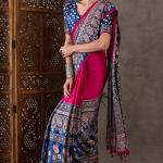 Murmurous Dark Pink Ajrakh Printed Semi Modal Silk Saree With Ephemeral Blouse Piece