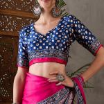 Murmurous Dark Pink Ajrakh Printed Semi Modal Silk Saree With Ephemeral Blouse Piece