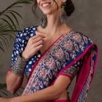 Murmurous Dark Pink Ajrakh Printed Semi Modal Silk Saree With Ephemeral Blouse Piece