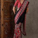 Ravishing Black Ajrakh Printed Semi Modal Silk Saree With Excellent Blouse Piece