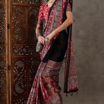 Ravishing Black Ajrakh Printed Semi Modal Silk Saree With Excellent Blouse Piece