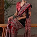 Ravishing Black Ajrakh Printed Semi Modal Silk Saree With Excellent Blouse Piece