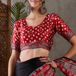 Ravishing Black Ajrakh Printed Semi Modal Silk Saree With Excellent Blouse Piece