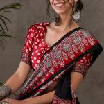 Ravishing Black Ajrakh Printed Semi Modal Silk Saree With Excellent Blouse Piece