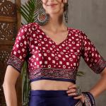 Exceptional Navy Blue Ajrakh Printed Semi Modal Silk Saree With Flameboyant Blouse Piece