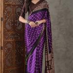 Rhapsody Royal Purple Ajrakh Printed Semi Modal Silk Saree With Proficient Blouse Piece