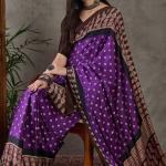 Rhapsody Royal Purple Ajrakh Printed Semi Modal Silk Saree With Proficient Blouse Piece