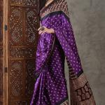 Rhapsody Royal Purple Ajrakh Printed Semi Modal Silk Saree With Proficient Blouse Piece