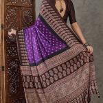 Rhapsody Royal Purple Ajrakh Printed Semi Modal Silk Saree With Proficient Blouse Piece