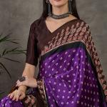 Rhapsody Royal Purple Ajrakh Printed Semi Modal Silk Saree With Proficient Blouse Piece