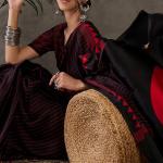 Diaphanous Black Ajrakh Printed Semi Modal Silk Saree With Majestic Blouse Piece