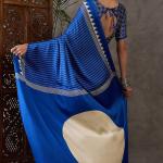 Most Flattering Blue Ajrakh Printed Semi Modal Silk Saree With Adorable Blouse Piece